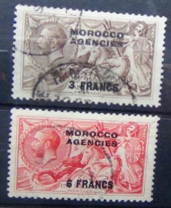 Morocco Agencies French 1924 - 32 3f on 2/6 Brown 6f on 5s Rose Red Used
