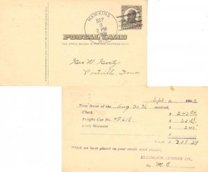 United States Wisconsin Hawkins 1909 4a-bar  Postal Card  Reverse Corner card...