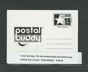 CVUX3 Rare Type 19c Mint Postal Buddy Card W/Front Logo Smiling Face On Back----