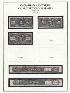 Canadian Cigarette Tax Paid Stamps Small Collection on 5 Pages