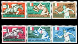 Qatar #103-103A Cat$14, 1966 Olympics, two se-tenant strips of three, never h...