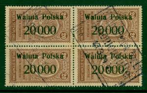 POLAND UPPER SILESIA 1924 20,000mk on 20k REVENUE BLOCK OF 4 VFU BFT No. 54