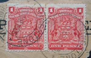 Rhodesia 1898 One Penny pair with LIVINGSTONE (DC)  postmark