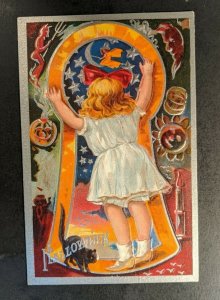 1909 Halloween Girl Embossed Illustrated Halloween Postcard Cover Port Plain NY