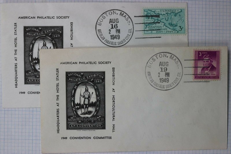 APS Natl Philatelic Exhibition Boston MA Convention Cachet Cover 1949 set 2