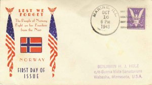 United States Illinois Marine 1943 4e-bar  Overrun Nations Norway First Day C...