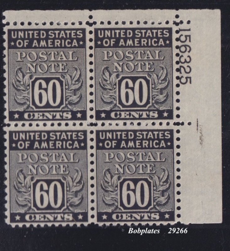 BOBPLATES #PN15 Postal Note Upper Right Plate Block #156325 VF NH