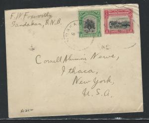 NORTH BORNEO (PP0204B) 1916 8C COW+2C TREE SANDAKAN TO USA 