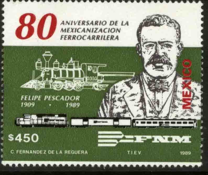 MEXICO 1638, NATIONALIZATION OF RAILWAYS, 80th ANNIVERSARY. MINT, NH. VF.