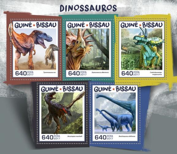 GUINEA BISSAU - 2017 - Dinosaurs - Perf 5v Sheet - MNH