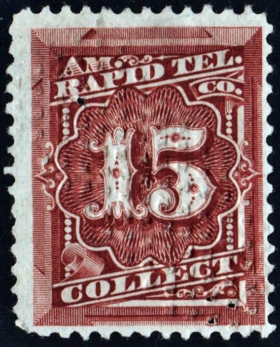 1T11 15¢ American Rapid Telegraph Company Stamp (1881) Used/Fault