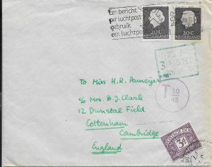 The Hague, Netherlands to Cambridge, England 1967 w/British Postage Due (49856)