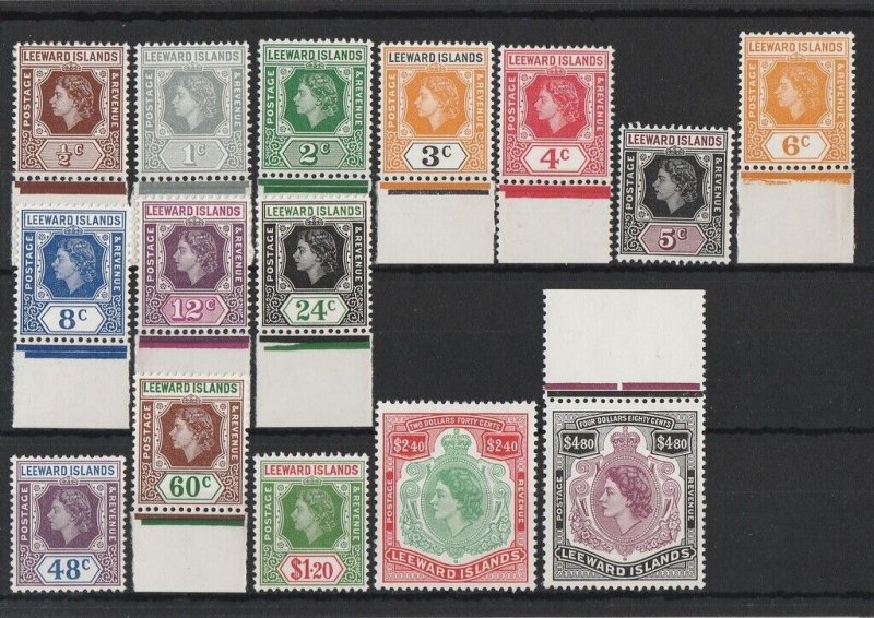 LEEWARD ISLANDS 1954 QEII set ½c-$4.80 mostly marginal. MNH **.