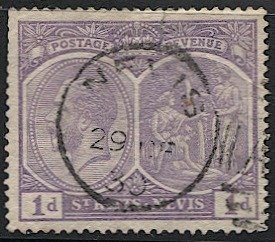 ST KITTS-NEVIS  1929 Sc 39a 1d KGV, Used VF, NEVIS postmark/cancel