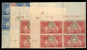 Italian Colonies, Libya #E3-5 Cat$161, 1921-23 Special Delivery, 30c, 50c and...