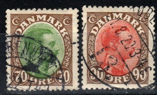 Denmark #125, 127 F-VF Used CV $5.50 (X349)