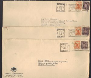 AUSTRALIA 1946 POST WAR THREE COVERS FROM SYDNEY ABBOT LABS TO US