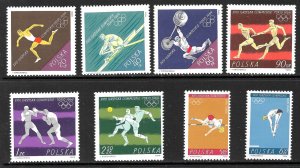 POLAND 1964 Tokyo Olympics Set Sc1257-1264 MNH