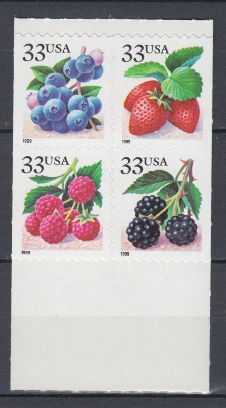 (F) USA #3298-3301 Fruit Berries Block of 4 From Booklet BK276a MNH