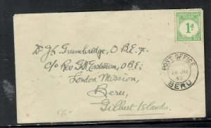 GILBERT & ELLICE ISLANDS COVER(P0601B) 1947 1D POSTAGE DUE COVER BERU NOT TIED 