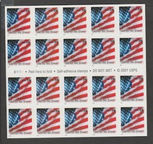 U.S. Scott Scott #3549a American Flag Stamp - Mint NH Booklet Pane - Plate B1111