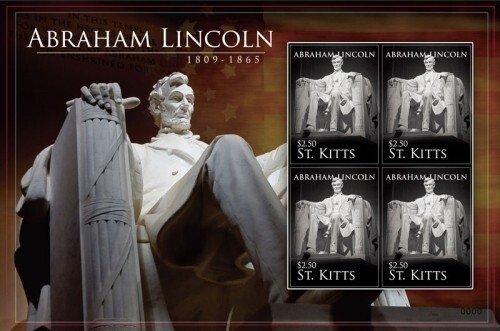 St. Kitts 2010 - Abraham Lincoln - Sheet of 4 IMPERF Stamps - Scott #751 - MNH