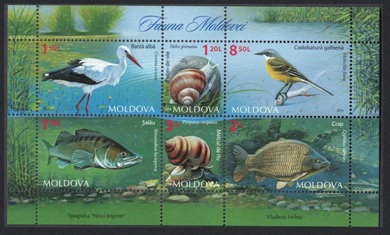 Moldova Stork Wagtail Birds Fish Snails Fauna MS MI#883-888