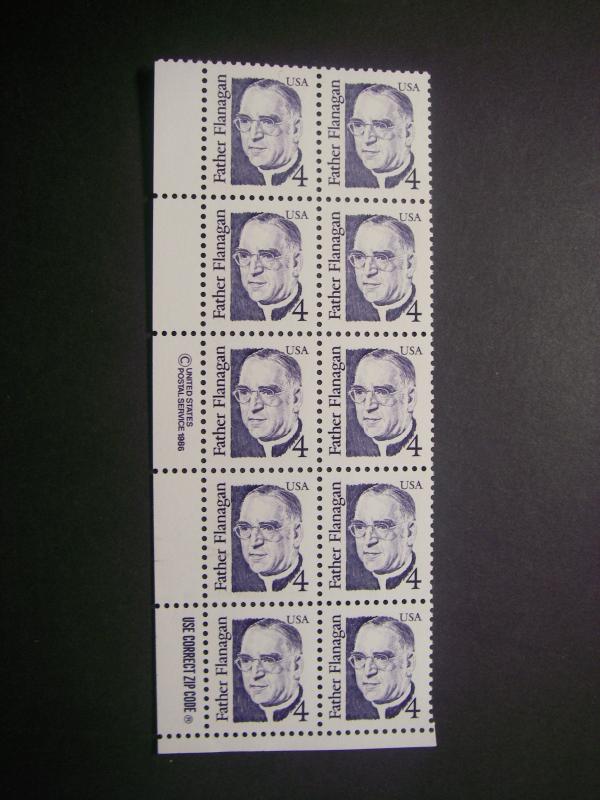 Scott 2171, 4c Father Flanagan, Zip & Copy block of 10 LL, MNH Great Americans