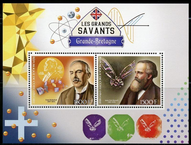 IVORY COAST 2017 BRITISH SCIENTISTS RUTHERFORD & MAXWELL  SHEET OF TWO  MINT NH