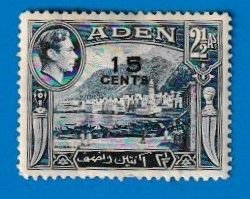 ADEN SCOTT#38 1951 15c MUKALLA SURCHARGED - MH