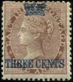 Straits Settlements SC# 3 Victoria 3c on 3a MH