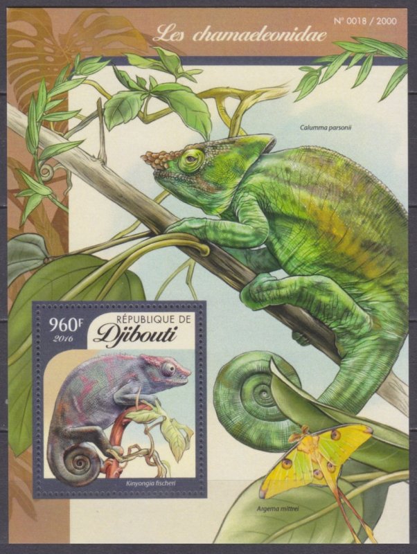 2016 Djibouti 853/B173 Reptiles / Chameleon 12,00 €