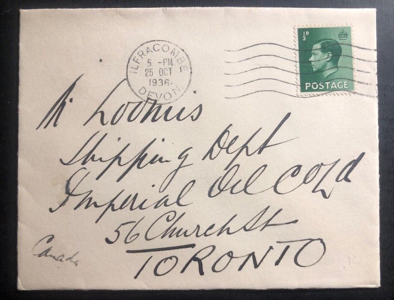 1936 Ilfracombe England Cover To Toronto Canada