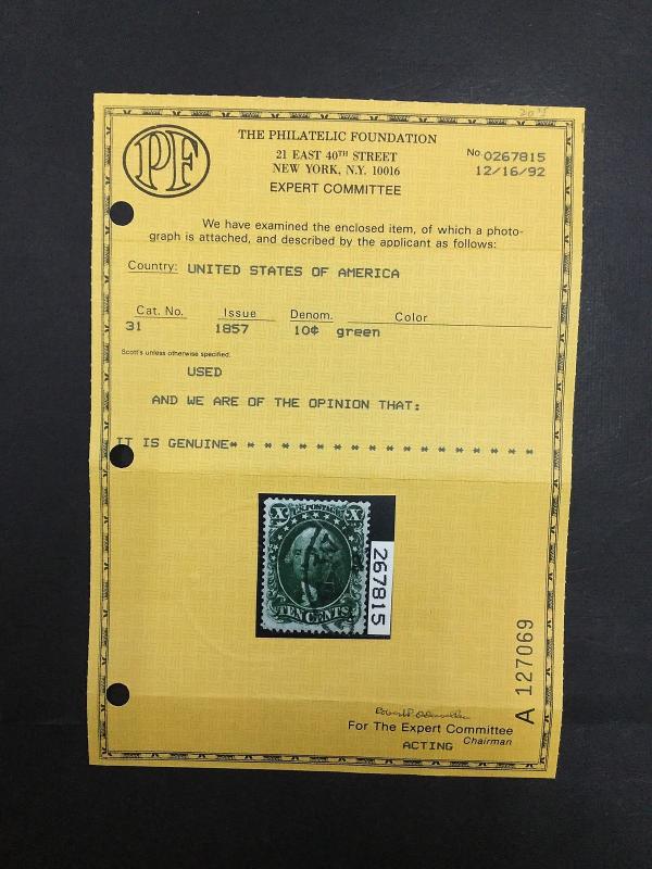 MOMEN: US STAMPS #31 USED PF CERT LOVELY XF STAMP