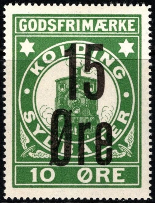 Vintage Denmark Private Local Stamp 15/10 Ore Kolding Sydbaner Railways Unused