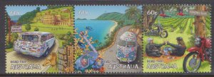 AUSTRALIA - 2012 ROAD TRIP / CAR MOTORCYCLE - 3V STRIP - SE-TENANT MINT NH