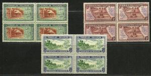 TOKELAU ISLANDS  1948 Very Fine Mint Hinged  Blocks of 4 Stamps Scott#  1-3