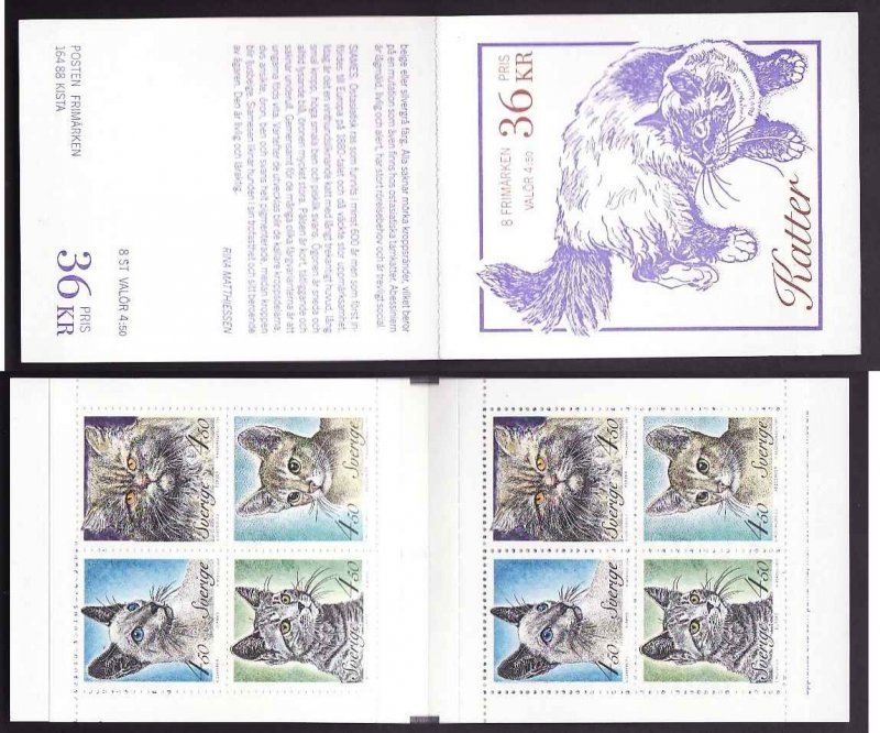 D1-Sweden-Sc#2064a-unused NH booklet-Cats-Animals-1993-