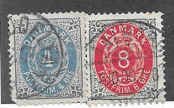 Denmark  #26 & 28  (U) CV $1.00