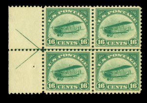 US 1918 AIRMAIL - Curtiss Jenny 16c green Sc# C2 mint LH/NH VF Arrow BLOCK of 4