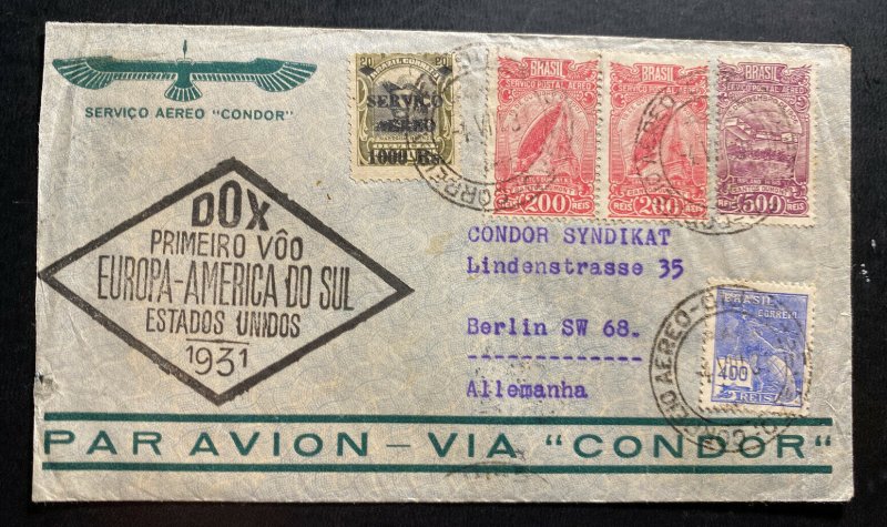 1931 Brazil DOX First Flight Airmail Cover FFC To Berlin Germany Via New York