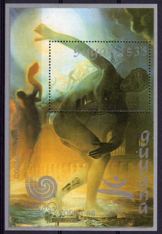 Guyana 1989 Sc#2023 Korea-Barcelona Olympics/Cosmic Athlete by DALI Silver SS