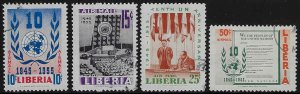 Liberia #C93-96 Used CTO OG LH; Set of 4 - 10th Anniv of U.N. (1955)