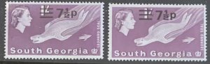 SOUTH GEORGIA 1977/8  SURCHARGES 7.5p SG62 SG62w  UNMOUNTED MINT