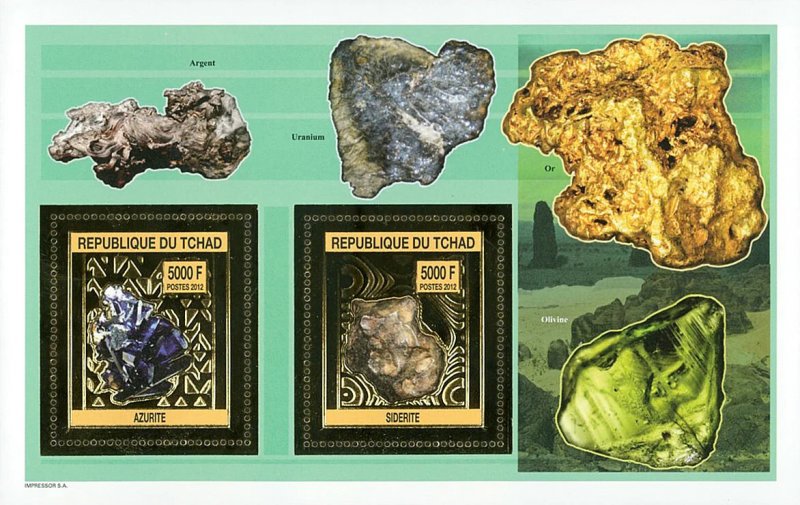 Chad 2012 Perf. Minerals Gold issue (2012) full No. 2555 - 2556 - BL. 441 - 442-