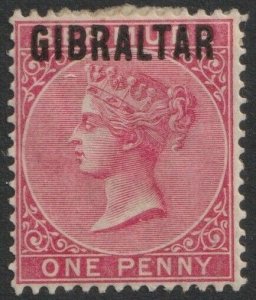 Gibraltar Sc# 2 QV o/p 1886 MLMH 1 pence issue CV $92.50