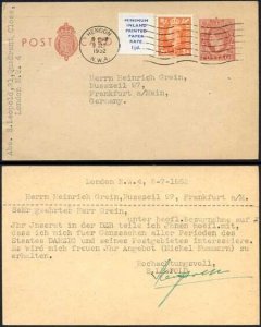 CP104b KGVI 2d Brown Post Office Issue Postcard on Pinkish Tinted Card UPRATED