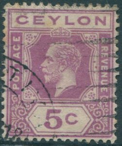 Ceylon 1921 SG341 5c purple KGV tablet A shade #3 FU (amd)