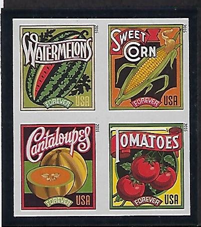 Modern Imperforate Stamps Catalog # 5004 07c Block of 4 Vegtables Corn Cantalope