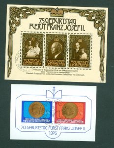 Liechtenstein. 2 Mini Sheet. 1976-1981 Cancel. Royalty Franz Josef II. Birthday